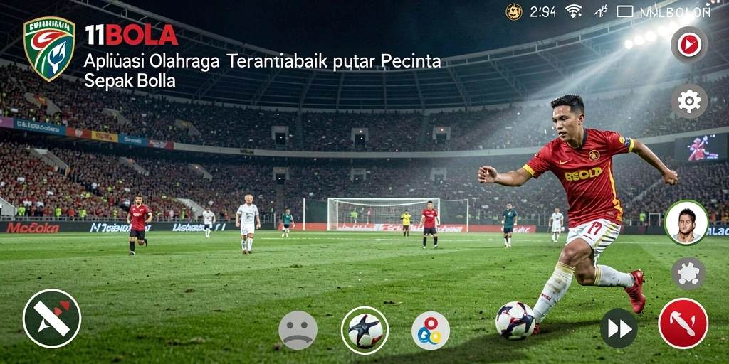 Screenshot utama 11BOLA menampilkan gameplay sepak bola yang mengasyikkan.