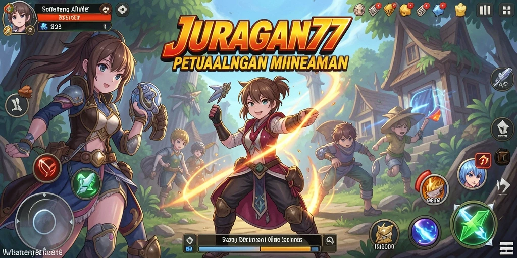 Screenshot JURAGAN77 menampilkan pertarungan seru karakter anime.