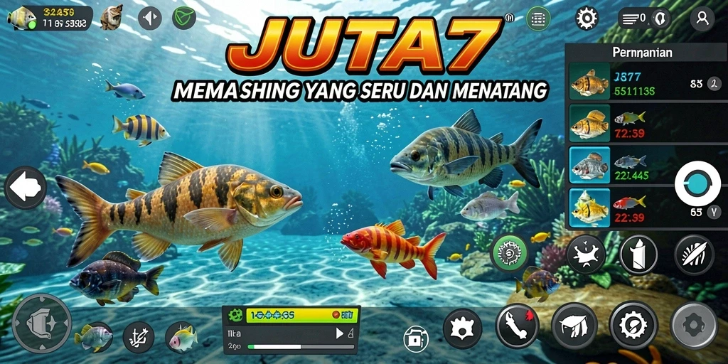 Screenshot gameplay JUTA7 menampilkan aksi memancing yang mendebarkan.