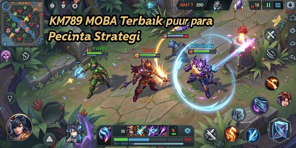 Screenshot menampilkan aksi seru dalam pertandingan MOBA di KM789.