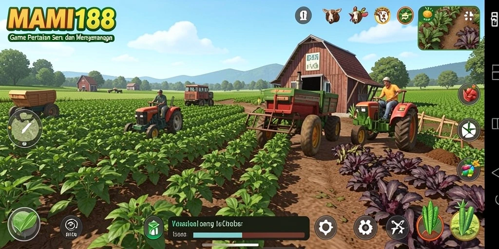 Tampilan gameplay MAMI188 dengan kebun yang indah dan tanaman subur.