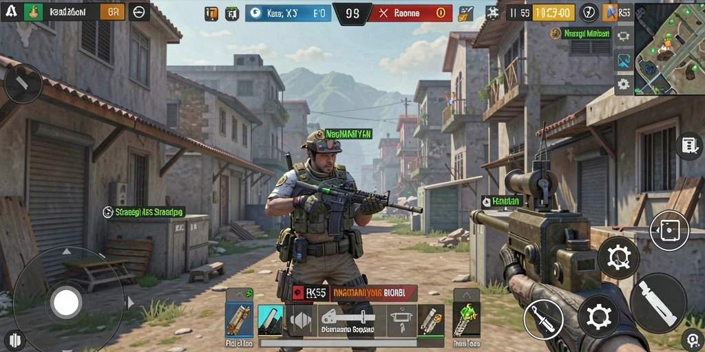Screenshot gameplay RK55 menampilkan pertempuran strategi yang intens.